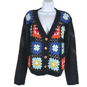 Rain + Rose Granny Square Crochet Cardigan Sweater‎ Small Boho CJ-2294